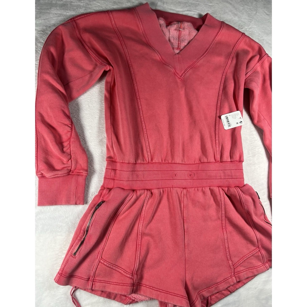 Free People Movement Long Sleeve V-Neck Intercept Romper NWT Small Pink - Picture 2 of 16